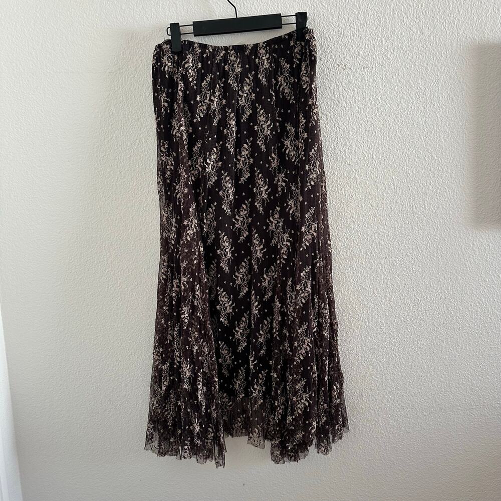 Y2K Surrealist MeshFloral Stretch Maxi Skirt Brown Size 4 - Picture 5 of 5